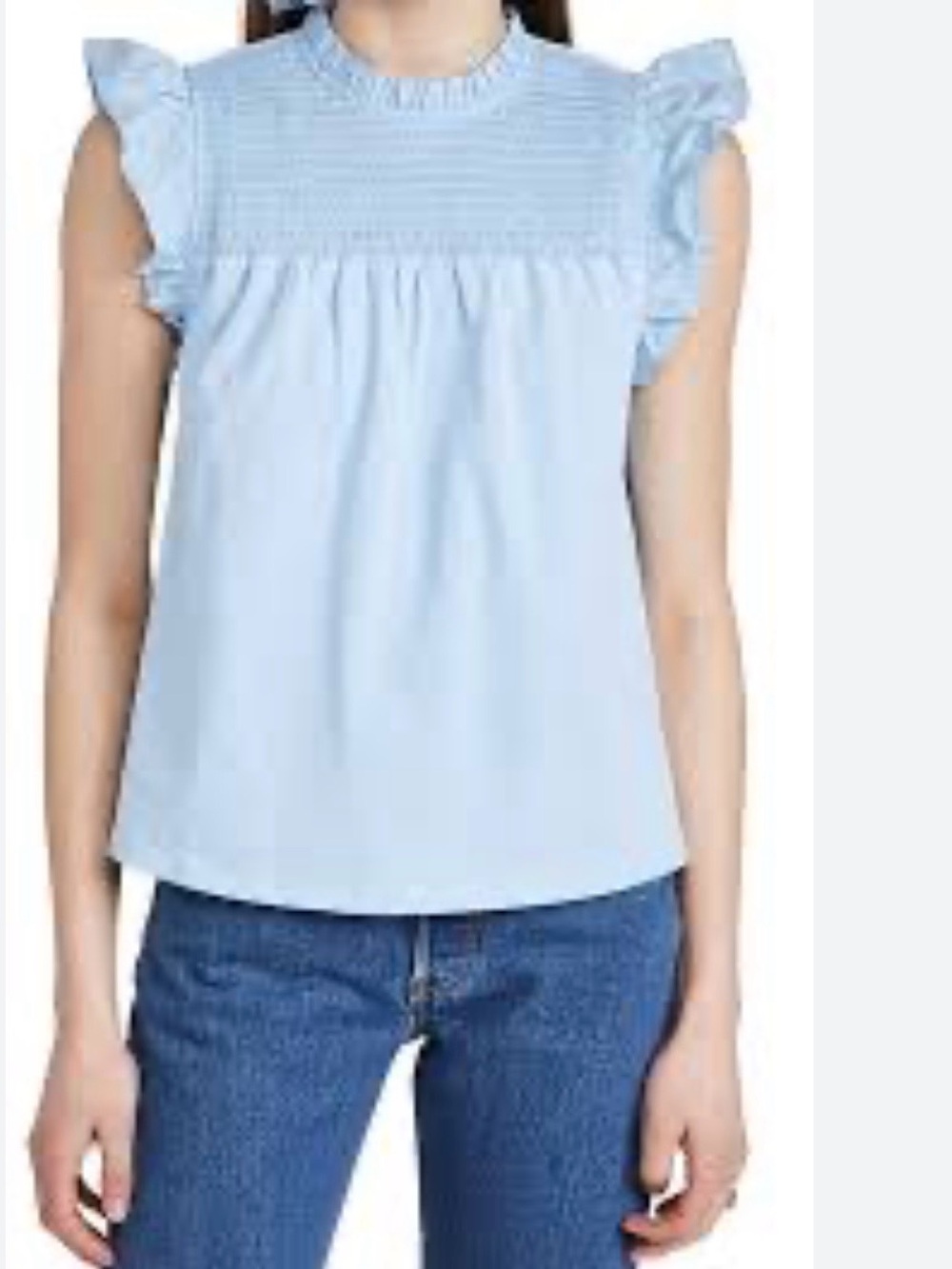 English Factory Light Sky Blue Smocking Yoke Tee. Size Large - Picture 1 of 11